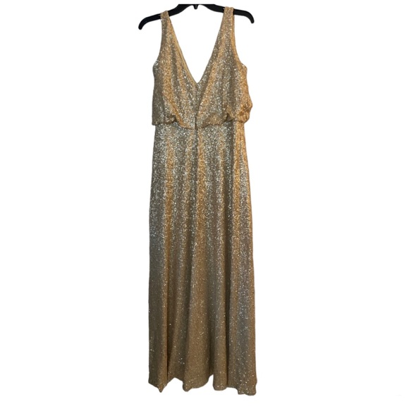 Sorella Vita Gold Sequined Plunge Neckline Sheath Gown 8938- Size 14 - Picture 3 of 6